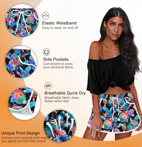 Image of For G and PL Women Summer Floral Beach Boardshorts with Pockets Swim Trunks