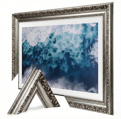 Image of Silver TV Frame | Decorative Bezel for Flat Screen Displays | Modern Home Decor Accent (83 inch)