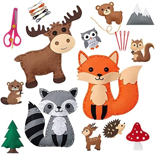 Sewing Kit for Kids Dinosaur DIY Art Craft Felt Set Animals Preschool Beginners Educational Sewing Set Project Party Supplies for Boys Girls (Animal)