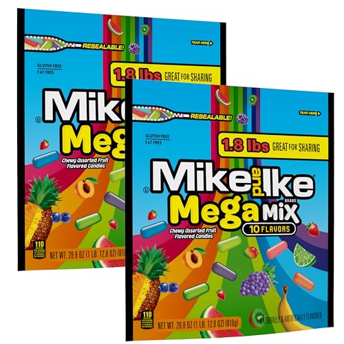 Image of Mega Mix Mike and Ike Candy, 28.8 Ounce Bag (Pack of 2), Chewy Candy, Vending Machine Candy, Gummy Candy Mix