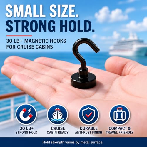 Image of Neosmuk Black Magnetic Hooks, 22 lb+ Heavy Duty Earth Magnets with Hook for Refrigerator, Extra Strong Cruise Hook for Hanging, Magnetic Hanger for Curtain, Grill (Silver White, Pack of 6)