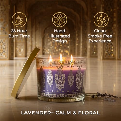 Image of EKAM 2025-26 Festive Fragrance Gift| Scented 3 Wick Candle| Lavender | Inspired by Sheesh Mahal | 28-Hour Burn | Essential Oil Infused | Gift Box for Festive Celebrations, Weddings, Giveaways, etc.
