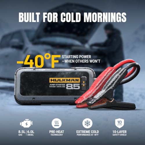 Image of Hulkman Alpha85S,Space Gray, 2000A 74Wh Smart Jump Starter with -40℉ Start Tech, 12V Portable Car Battery Booster, 3.3 inch LED Display, USB-C Power Pack, Jumper Cables for up to 8.5L Gas /6.0L Diesel