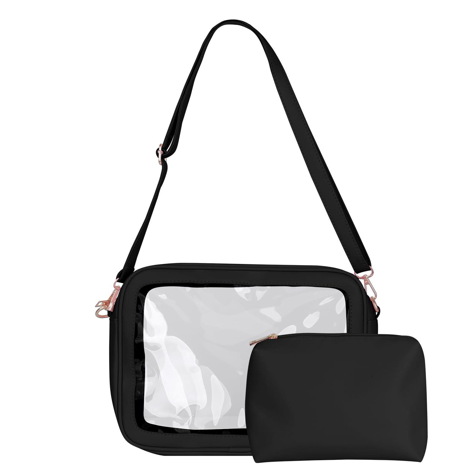 WONGJON Clear Bag Stadium Approved,2Pcs Crossbody shoulder Purse Bag for Concerts,travel,Sports Events and Festivals Black