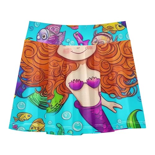 Dance Golf Girls' Shorts Athletic Skorts Kids Tennis Skirts Pleated Cute Underwater Mermaid Blue 4t2