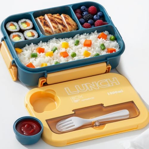 La mejor selección de Fiambreras los preferidos por los clientes. 43 Caja de Almueo de Estudiante,Fiambrera Lonchera para Adultos con 4 Compartimentos de 1300ml,Portátil Sellada Crisper Caja de Almuerzo Cubiertos con Tenedor y Cuchara,para La...