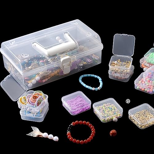Image of Douorgan Small Bead Storage Containers 28 Pieces Plastic Storage Organizers Portable Art Storage Case Transparent Boxes Jewelry Beads Storage Box(1 Pack)