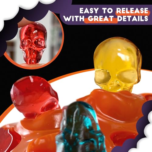 Image of Mini Skull Molds Silicone Halloween for Candy Gummy Chocolate, 200 Cavity 4 pcs Small Head Shapes Freezing Tray Party Wax Melts DIY Moulds BPA Free Treat or Trick Kids Oven Safe