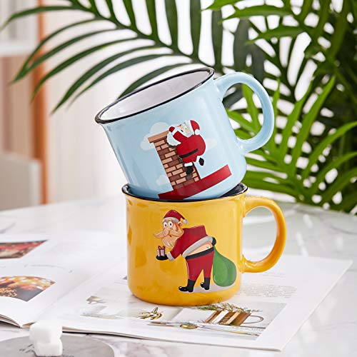 Bruntmor 14 Oz Christmas Coffee Mug Set Of 6, Best Christmas Gifts For Women, 14 Ounce Ceramic Mugs Set In Funny Santa Design, Hot Chocolate Cups For Kids, Coffee Cups #TOP5