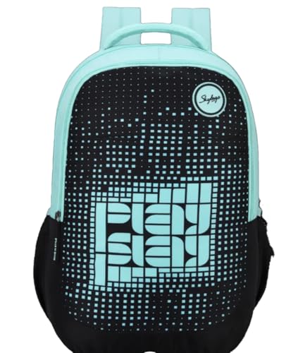 Image of Skybags Klan Plus V2 3 Compartment Backpack, Mint Blue And Black, Digital Pattern Design