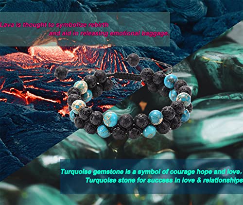 2Pcs Men Beaded Bracelet Set, Couple Lava Rock Bracelets For Women Essential Oil, Healing Turquoise Protection Wrap Bracelet,Double Layer Bead Bracelet(8Mm+6Mm) #TOP4