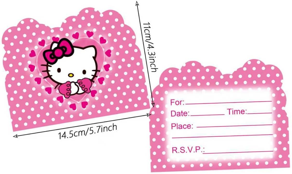Jlemon 20pcs Hello Cat Kate Birthday Party Invitations Card Hello Cat Birthday Party Supplies Party Post Decoration (Card B) - Image 2