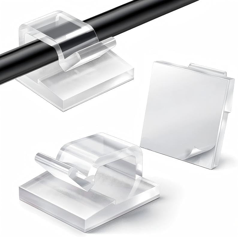 Durable Cable Clips, 20pcs Adhesive Cable Clips, Durable Strong Cable Organizer Cord Holder for Car, Office and Home Cable Wire Management, Transparent