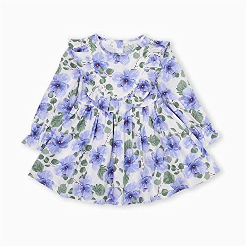 Vestido Boho para meninas primavera infantil manga longa mistura de algodão floral plissado vestido