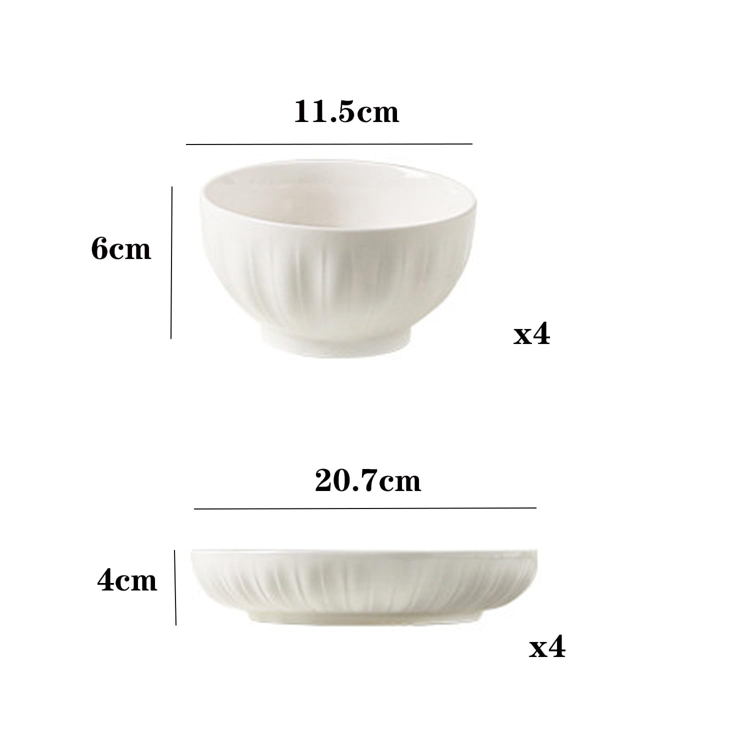 Juegos de Platos y Cuencos Vajilla para 4 Personas Blanco | Juego Vajilla Resistente a Los Arañazos, Juego Vajilla Cerámica Para Cocina, Porcelana Apta Para Microondas y Lavavajillas