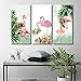 ARTLAND Canvas Prints Wall Art Decor for Living Room,3 Panels Flamingo and Green Tropical Plant Streched and Framed artwok Ready to Hang for Home Office Bedroom Wall Decoration 36x24inches