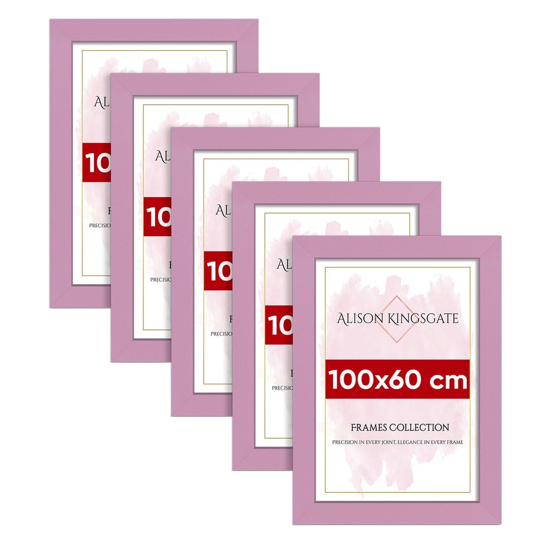 Alison Kingsgate Modern 100x60CM PINK Photo Frame Pack of 5-Engineered Wood Picture Frames with Shatterproof Perspex - Ideal for Artwork-Wall Mount or Tabletop - Multiple Sizes & Colours Available