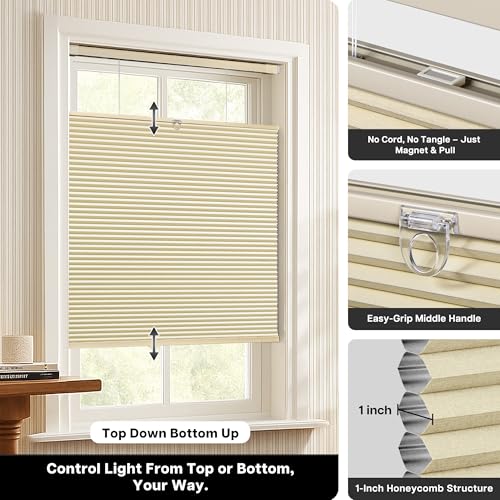 Lazblinds Upgraded Top Down Bottom Up (TDBU) Honeycomb Blinds, No Drill No Tools Easy Install Cordless Cellular Shades for Windows 23" W x 64" H, Beige - Blackout by LazBlinds - Image 4
