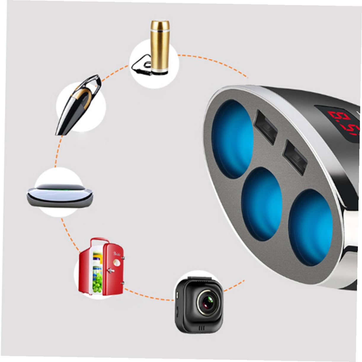 Mikinona 24v Cargador De Coche con De Mechero y USB Adaptador De DC con y Pantalla De Voltaje para Móviles y