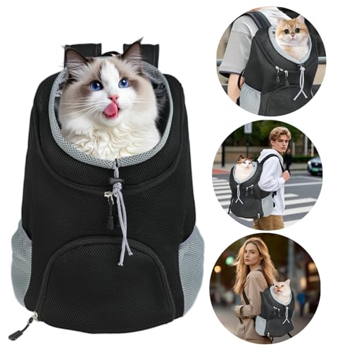 Lauviomify Haustier Rucksack von 3 bis 7 kg - Verstellbar und Atmungsaktiv - Mit Fronttasche für Kleine Hunde und Katzen - Head-Out-Design - Sicherheits-Haken - Ideal für Reisen, Wandern und Outdoor.