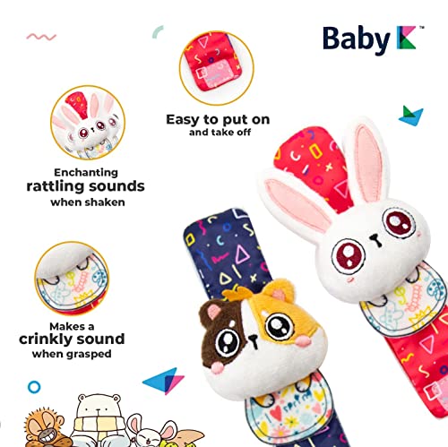 Baby K Baby Rattle Socks For Girls & Boys (Pet Set) - Baby Toys 6-12 Months - Baby Wrist Rattles And Foot Rattles - Baby Toys For Newborns As Gift - Easy To Wear Baby Rattle Toys #TOP2