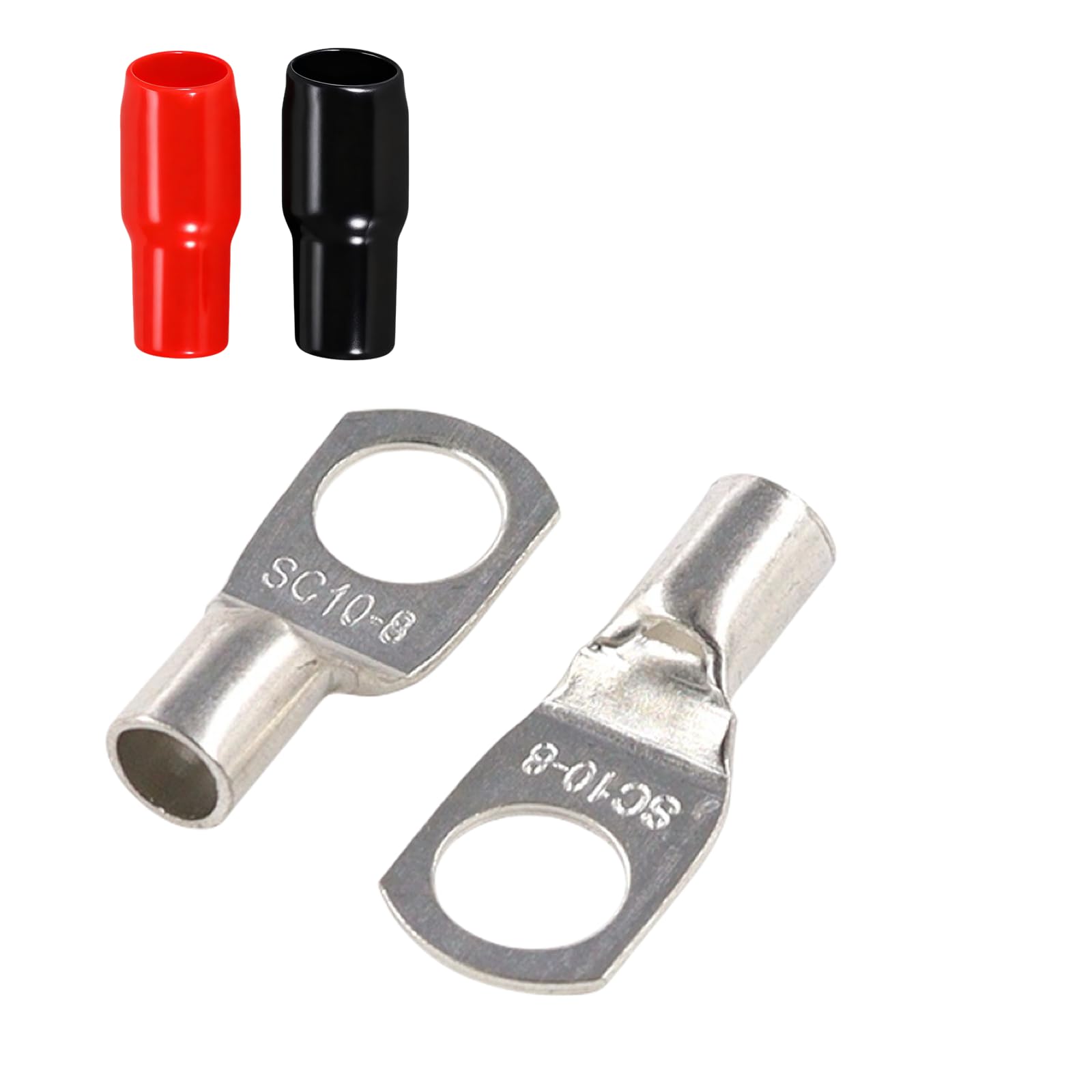 Joyelec Sc10-8H 13Set Sc10-8 Tinned Copper 10Mm² Cable Lugs M8 Battery Sc Bolt Hole Ring Crimp Terminals Connectors For Electric, Auto, Boat, Car,Battery Cable Ends Lugs, With Insulating Covers