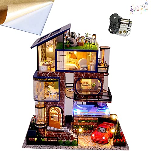 Zqwe 4-Story Villa Model Hand-Assembled Dollhouse Kit 3D Wooden Large Villa Building Puzzle Modern Elevator With Swimming Pool And Garage With Music And Dust Cover #TOP7