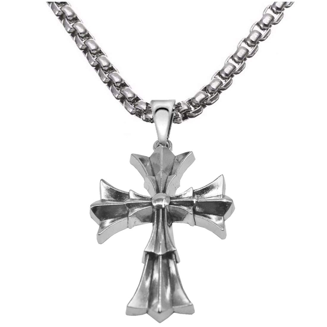 Vintage Style Jesus Crucifixion Christain Christ Cross Silver Stainless Steel Pendant Necklace Chain For Mens