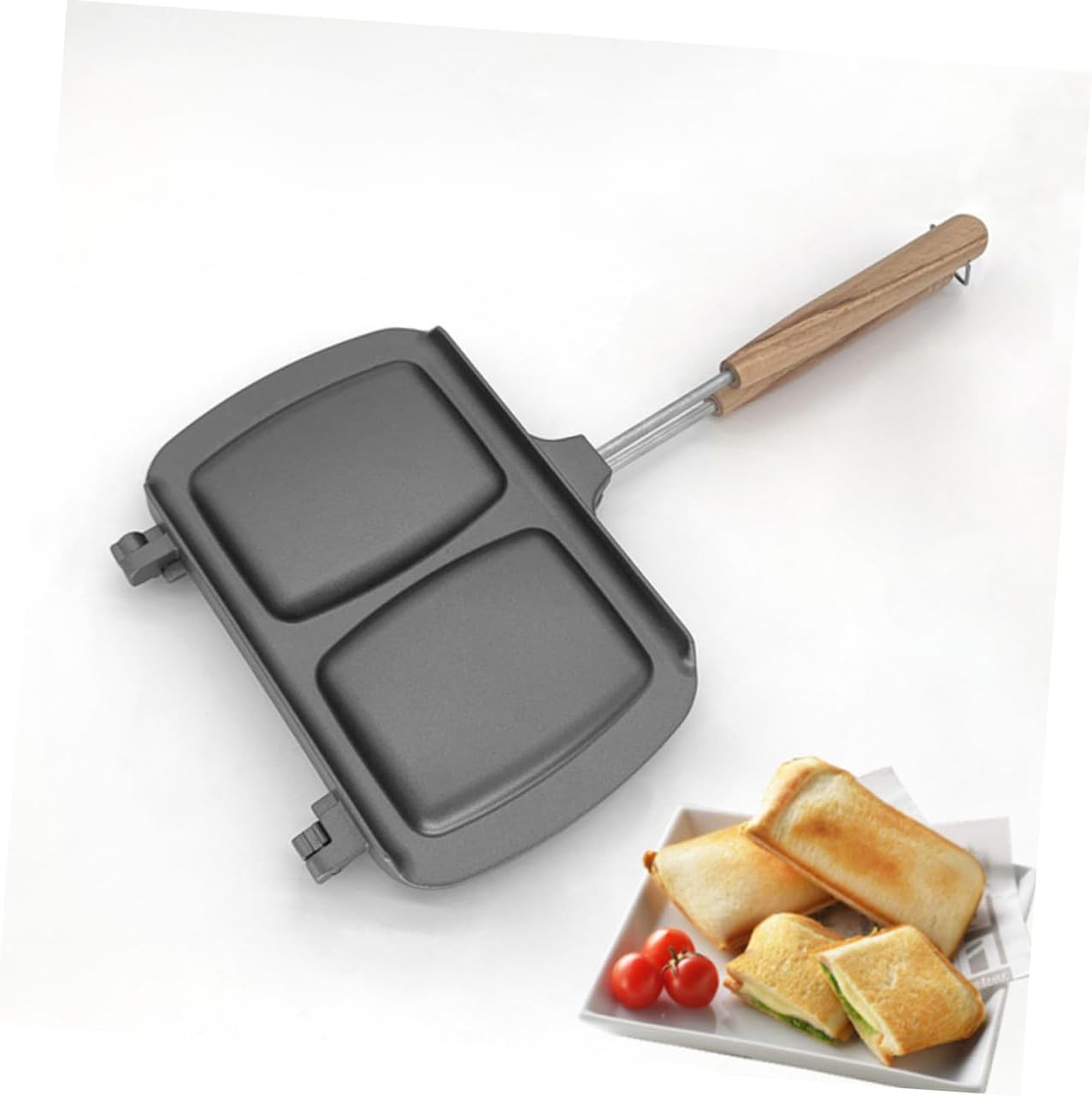 Double-sided Non-stick Sandwich Maker Pan Ergonomic Grip Kitchen Cooking Tool for Breakfast Outdoor Use Versatile Design for Induction Gas Stoves Easy to Clean