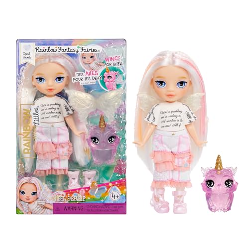 Rainbow High Littles Rainbow Fantasy Fairies + Pet Opal Rainbow 5.5 Posable Small Doll & Fantasy Owl Pet with Interchangeable Fairy Wings Kids Gift 4+