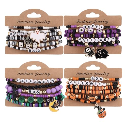Taouzi 24 Pcs Surfer Heishi Bracelets for Women Handmade Stackable Stretch Friendship Bracelets Halloween Christmas Holiday Jewelry Gifts for Women2