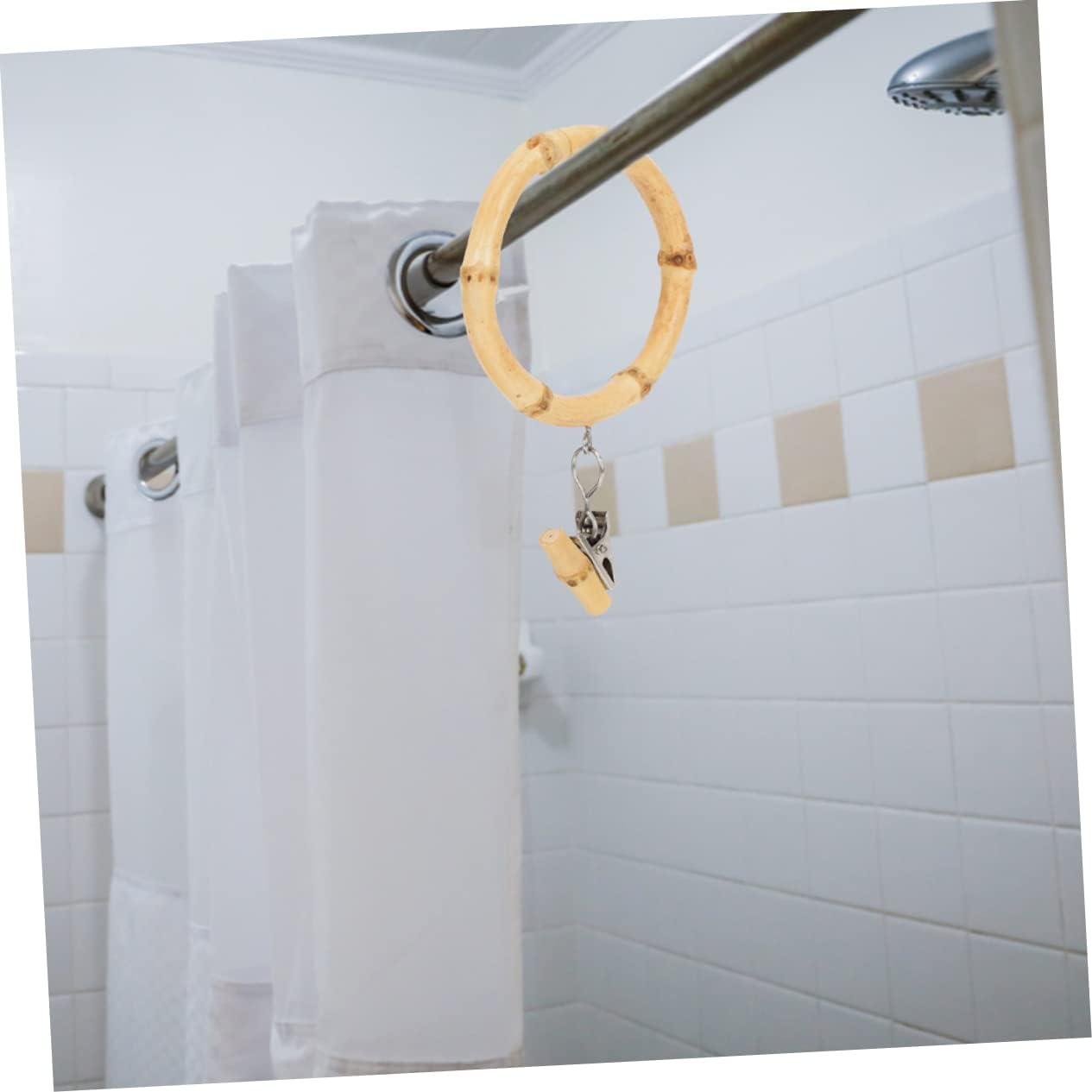 2pcs Slip Bathroom Bed Curtain Hooks Bamboo Drapery Hooks for Shower Window Door Strong Easy Install