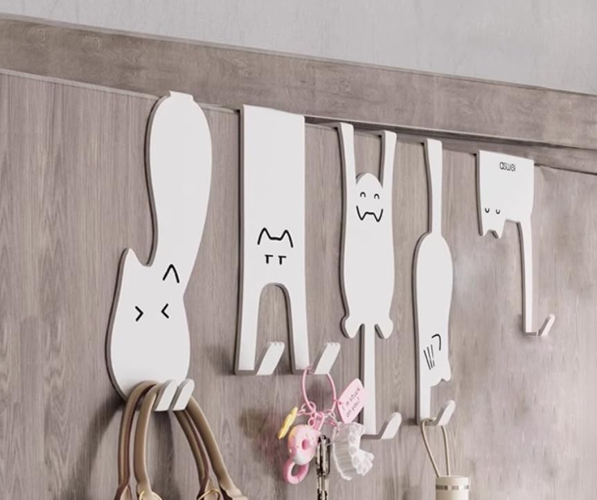 Over The Door Hooks, Door Hangers Clothes Hangers Behind The Door, Wall-Mounted cat-Shaped Metal Hangers for Clothes, Hats, and Keys, Set of 5
