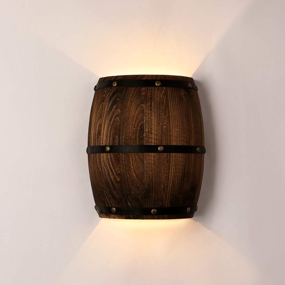 Wood Bead Pendant Lamp & Wood Wine Barrel Wall Sconce Lighting
