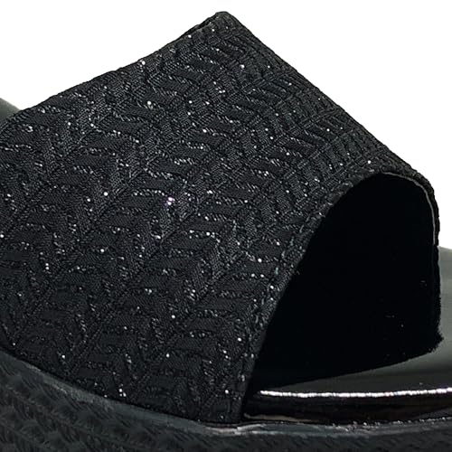 Image of WFS Women's Black 2.5 Inch Wedge Heel Slip-On Fashion Sandals - Shimmer Finish
