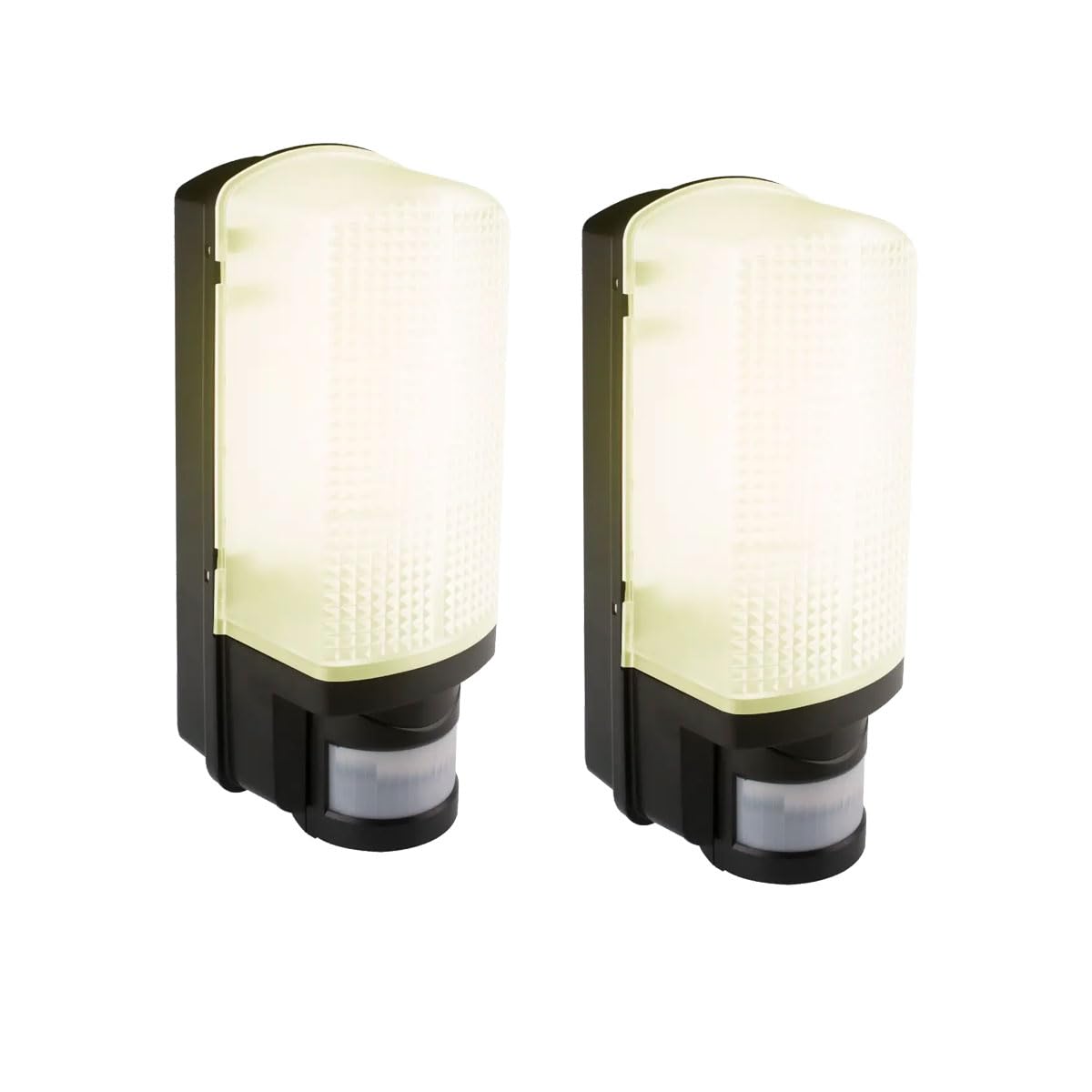 Bright Source 2X Outdoor Wall Security Bulkhead Light Fitting, PIR Motion Sensor, Black, IP44 & IK08 Rated, E27 Base (Bulb not Included)