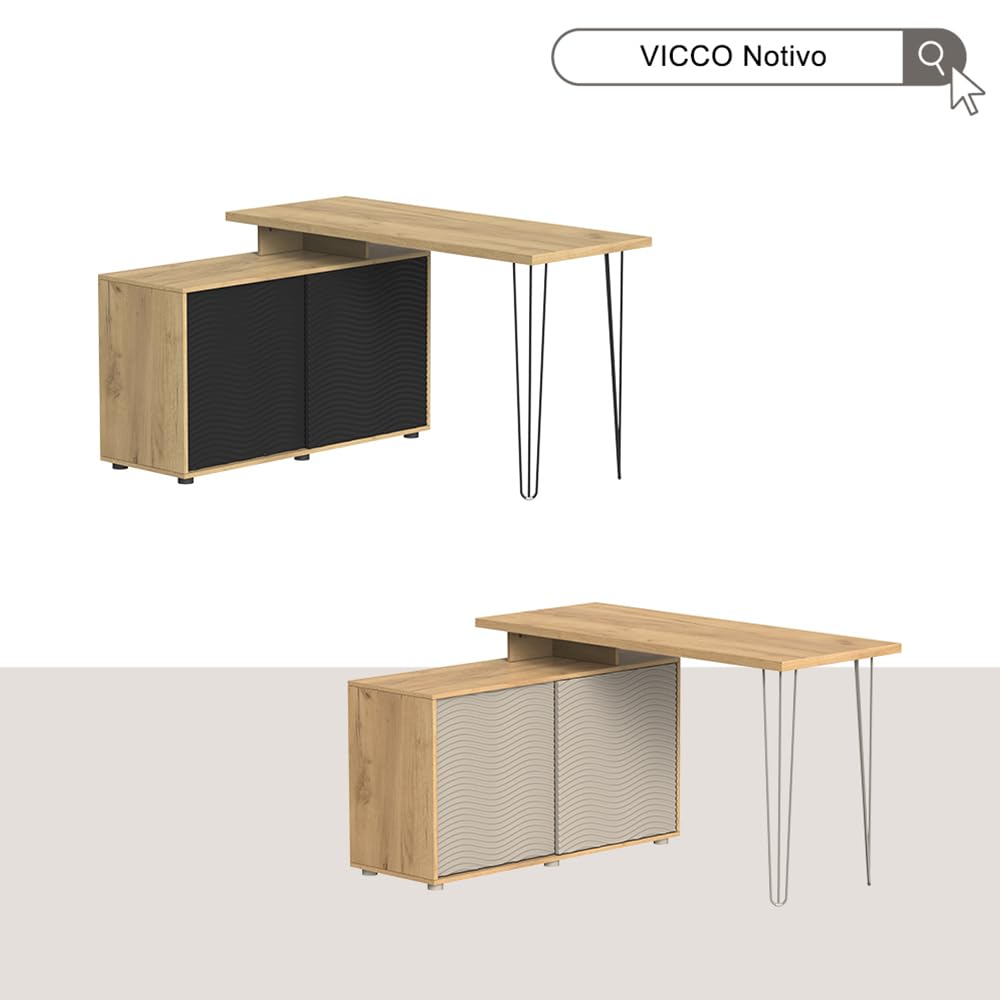 Vicco Bureau d'angle Notivo, Cachemire, 135x55cm | avec armoire de classement, adapté au télétravail et au bureau