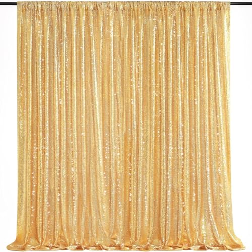 Image of Gold Sequin Backdrop Curtain Drapes Wall Backdrop Party Decorations 8x8FT