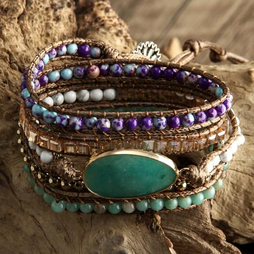 Image of Boho Stone Wrap Bracelet for Women,Turquoise Beaded Bracelet Jewelry Gift