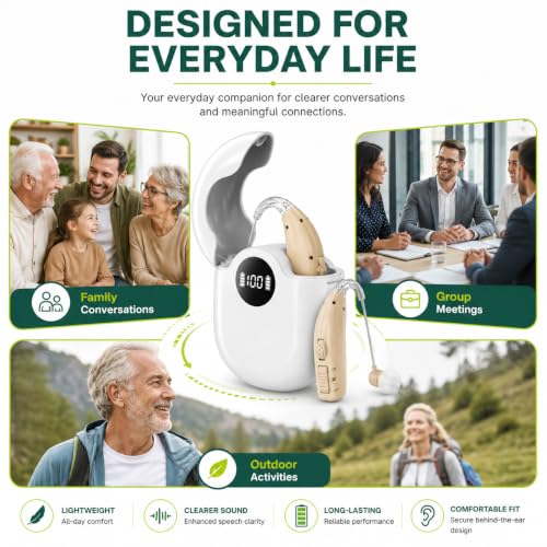 Image of Aika Rechargeable Digital Hearing Aid with Charging Case, Intelligent Noise Reduction, 42dB Sound Amplifier, Lightweight Behind-the-Ear Hearing Device for Seniors & Adults, Left /Right Ear Compatible