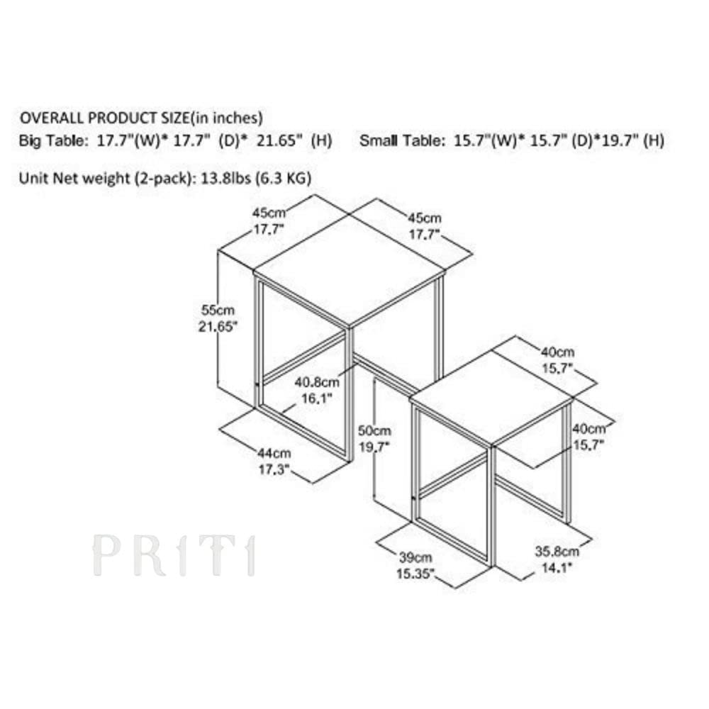 Priti Modern Nesting Side Tables with Metal Frame and Wooden Top 2