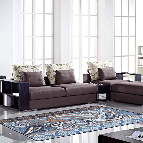 Tapis floral cachemire ethnique bleu grand format isolant et doux Ruchen - 4