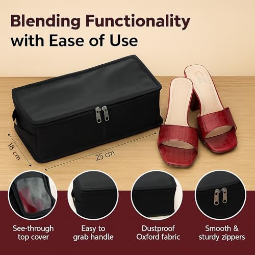 Image of Black Shoe Box for Travel & Storage Travel Accessories Shoe Organizer Shoe Bags Pouches Travel Shoe Cover, Essentials (Pack of 15, Women's)