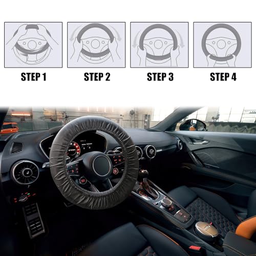 2 Stück Lenkradabdeckung,Lenkradbezug Oxford-Stoff,Universal Auto Lenkradhülle,Lenkradschutz,Autozubehör Innenraum(Schwarz)
