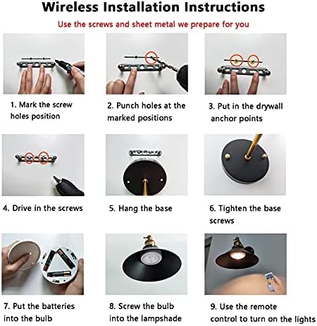 2 Vintage Wall Sconce, Battery-powered Wireless Remote Control Wall Mount Lights, 240 Degree Adjustable Industrial Wall Lamps for Restaurants Galleries Aisle Kitchen Room Doorway ( Color : Black )