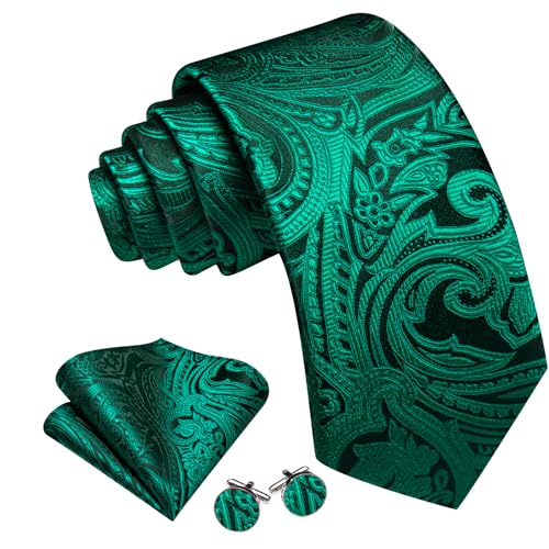 Image of Barry.Wang Men Tie Set Paisley Silk Necktie Pocket Square Cufflinks Formal Wedding Business Party