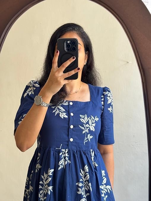 Image of Women's Pure Cotton Maxi Midi Dress Western Dress for Women Elegant Floral Printed Long Dresses | Soft & Breathable Fabric | Casual Trending Dress