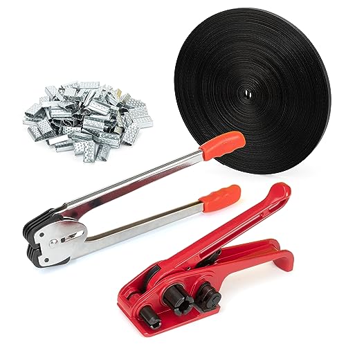 Gresdent PPSK-BLACK Poly Strapping Tensioner & Cutter Manual Banding Sealer Tools Set With Pp Plastic Strapping Kit 4000 Inch Length cover