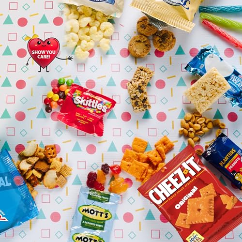 Image of Gift A Snack - Tower Snack Box Variety Pack Care Package + Greeting Card (40 Count) Birthday Sweet Treats Gift Basket, Candies Chips Crackers Office Food Assortments