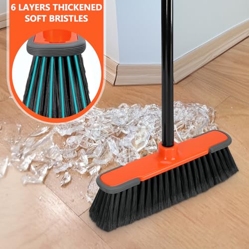 Broom for Sweeping Indoor 54\'\'Long Handle Soft Bristle Brooms,Indoor Broom for Floor Cleaning House Broom for Kitchen Lobby Patio Yard - Thumbnail 4